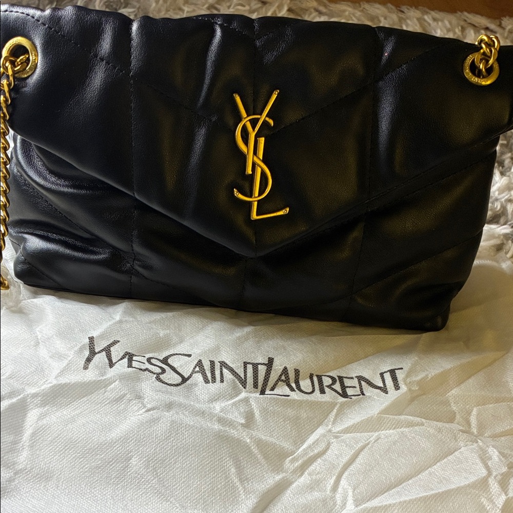 Saint Laurent Black Leather Shoulder Bag with Gold Chain - Picture 2 of 8